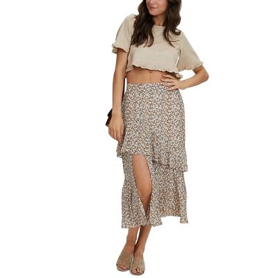 China Breathable Fashionable Empire Floral Print Split Ladies Skirt Long Skirts For Women for sale