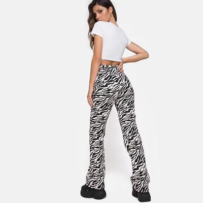 China 2021 New Anti-wrinkle Women's Fashion Hot Selling Zebra-Stripe Print Casual Long Straight Pants for sale