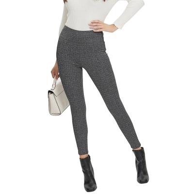 China Wholesale Anti-Wrinkle High Waist Gray Plaid Skinny Pencil Pants Hidden Side Zipper Women Casual Pants for sale