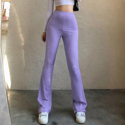 China Breathable Customized Lady High Solid Bottom Sports Women Pants Waist Women Long Casual Boot Cut Out Trousers for sale