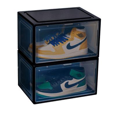 China Custom Clear Plastic Magnet Viable Organizer Stackable Front Display Sneaker Box Case Drop Shoe Storage Box for sale