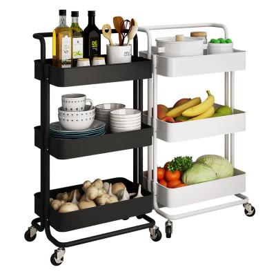 China Multi-Functional 3 Tiers 3 Tiers Home Metal Bathroom Shelf Kitchen Storage Mobile Rolling Organizer Racks Cart with Wheel for sale