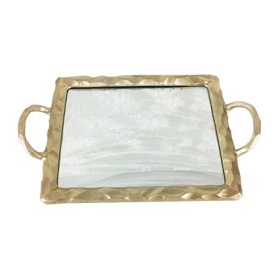 China Universal Decoration Luxury Home Wedding Gold Table Resin Mirror Jewelry Antique Fruit Dessert Serving Tray for sale