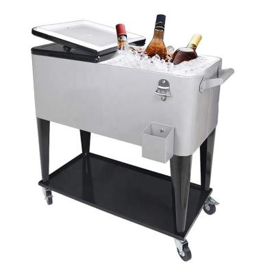 China Customized Viable Rolling Cooler Cart Logo Color Party Drink Beverage 75L/80QT Ice Chest Cart For Outdoor Party Picnic Camping for sale