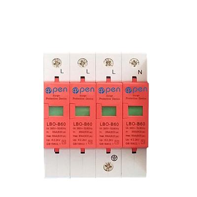 China 32A 63A 3P+N 30kA 60kA 380VAC Red Open Electric Surge Protector Low Voltage Arresting Device for sale