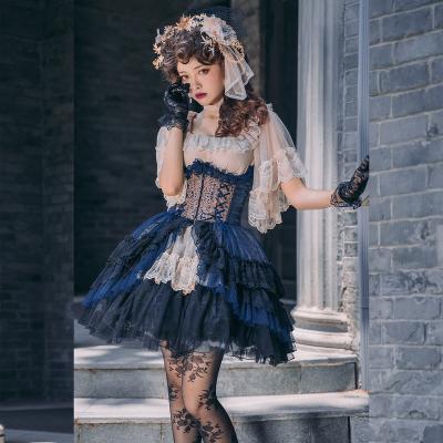 China Classic Lolita Corset Top Elegant Steel Boned Underbust Dry Cleaning Chiffon Love Mood With Anchored Tiered Skirt Piece for sale