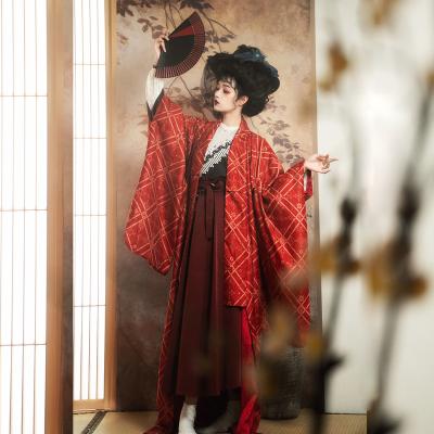 China Japanese Style Models With Japanese Style Collection Fashion With Lolita Kimono Style Long Half Coat Modeled Red Long Dress for sale