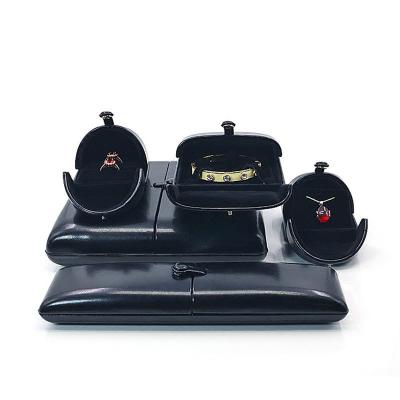 China Modern Elegant Black Leather Packing Set High-grade PU Color Jewelery Display Storage Box Necklace Ring Bracelet Jewelery Box for sale