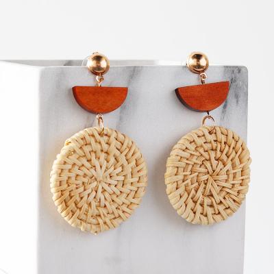 China Yttria Straw Hoops Lightweight Woven Earring Handmade Rattan Religious Earrings for Women Girls for sale