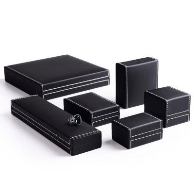 China Modern Stylish Black Leather PU Jewelry Display Box Set Necklace Ring Bracelet Packaging Set for sale