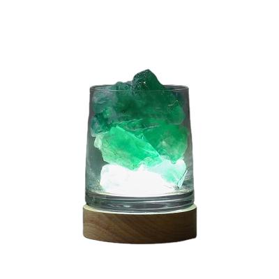 China Can Be Used With Wooden Natural Electric Aromatherapy Night Spar Essential Oil Base USB Glass Night Light With 10ml Essential Oil for sale