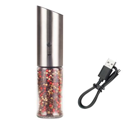 China Viable Rechargeable Electric Stainless Steel Glass Bottle USB Kitchen Salt and Pepper Grinder Set for sale