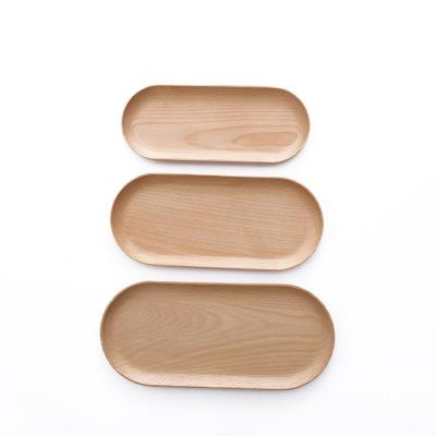 China New Design Logo Beech Solid Oval Wooden Dish Eco-Friendly Sustainable Wooden Food Serving Tray Custom Made for sale