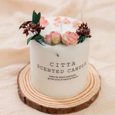 China Personalized Birthdays Round Home Use Cylindrical Gift Box Packing Dry Flower Soy Candles Luxury Scented Candles for sale