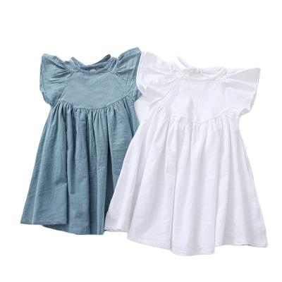 China INS washable hot girls dress cotton and solid color flight sleeve skirt baby linen princess dress new girl dress for sale