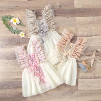 China 2021 Solid Summer Baby Dress Anti-static Infant Baby Kids Clothes Ruffled Lace Up Sleeveless Sundress Casual Dress for sale