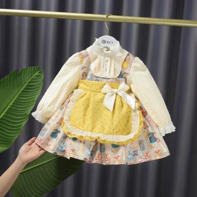 China Anti-Static Baby Clothing Vintage Style Lolita Ball Gown Bow Print Maid Princess Dress Spanish Dress For Girls for sale