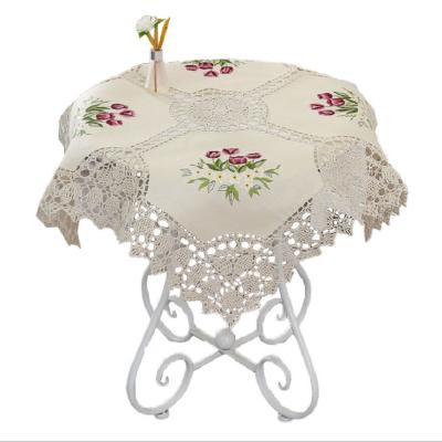 China Small Crochet Cotton Lace Tablecloth Disposable Handmade Ribbon Embroider Table Cover for sale