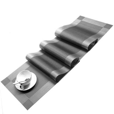 China Eco - Friendly Washable Waterproof Insulated Cross Weave Gray Silver PVC Table Runner for sale