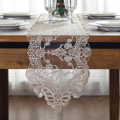 China Eco - Friendly Chic Embroidered White Lace Table Runners For Wedding Party Decorations for sale