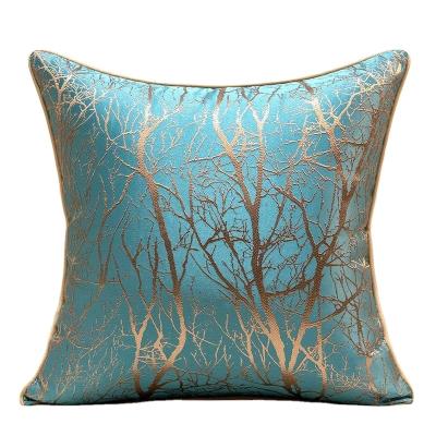 China Anti-Static Luxury Modern Tile Cover Teal Green Brown Gold Tree Branch Embroidery Cushion Case for sale