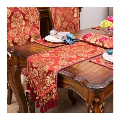 China European New Design Modern Hot Sale Products Jacquard Fabric Damask Table Runners With Handmade Multi-tassels for sale