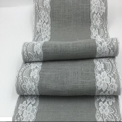 China Eco-Friendly Burlap Lace Burlap, Country Rustic Gray Wedding Party Burlap Decoration Bridal Dining Table Runner for sale