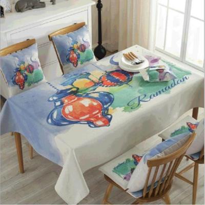 China Ramadan Kareem Waterproof Muslim Prayer Printed Tablecloth Waterproof Polyester Dining Table Cloth Home Textile for sale