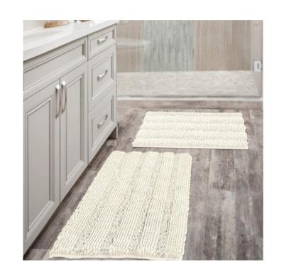 China Sustainable Super Thick Soft Striped Shaggy Chenille Rugs Machine Washable Bath Mats for sale