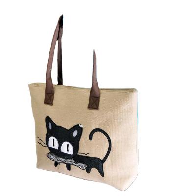 China 2018 Fashion Simple White Handled Cotton Canvas Tote Bag Leather Handle Tote Bag for sale