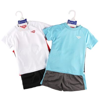 China Spandex / Polyester 2022 Summer Children Short Sleeve Suit Sportswear Leisure Apparel Running Stock Kids Quit Dry Active 3 Pcs Sets for sale