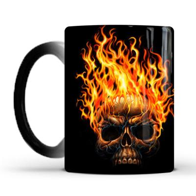 China European and American Skull Color Flame New Mug Viable Border Changing Ceramic Thermal Mug for sale