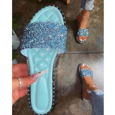 China High Quality Fashion Trend Ladies Sequin Ball Slides Slippers Cute Diamond S Women Shoes Bling Flat Rhinestone Chic Sandals for sale