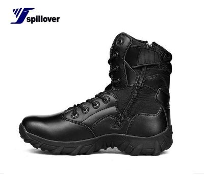 China Shockproof Black Leather Ankle Zipper BootsTactical Combat Boots Jungle Boots Heightening Boots for sale