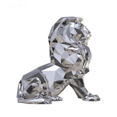 China Europe Outdoor Decoration Statue Large Size Animal Forging Mirror Polished Stainless Steel Lion Sculpture for sale