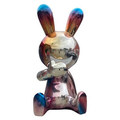 China Modern Europe Metal Art Ornaments, Animal Sculptures, Mirror Polished Stainless Steel Rabbit Sculptures for sale