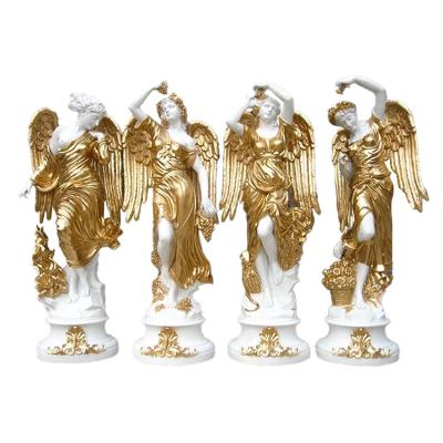 China Europe direct sales customized outdoor and indoor garden decorations sculpture, fiberglass angel golden winged statue for sale