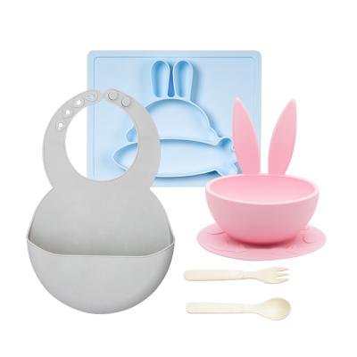 China Animal Elements Christmas Gift Set 3-Pack Silicone Bunny Placemat Baby Feeding Set Kids Detachable Dinner Set for sale