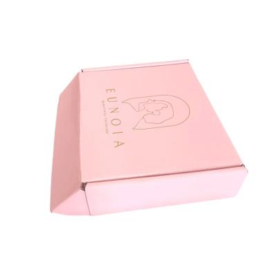 China Biodegradable Custom Gold Foil Logo Corrugated Paper Pink Cosmetic Packaging for sale