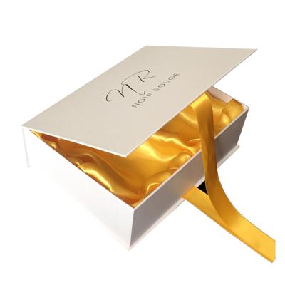 China High Quality Biodegradable Luxury Rigid Cardboard Wedding Dress Magnetic Folding Paper Gift Box With Ribbon Closure for sale