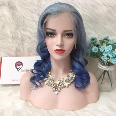 China New Silky Straight Wave 2019 Style Rainbow Ombre Colored Wig Hair Rainbow 100% Lace Long Front Wig for sale