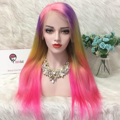 China New Fashion Rainbow Colored Human Hair Imiss Wave Front Lace Wig Best Selling Hair Wig Silky Straight Good Quality Virgin Hair for sale