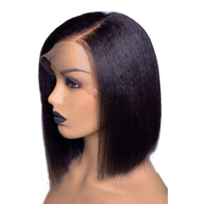 China Brazilian Hair Glueless Yaki Short Bob Wig Natural Color Haman Hair Wig 13X4 Lace Front Wig for sale