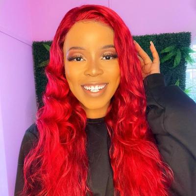 China Jerry Curl Best Selling Red Color Wigs Synthetic Wavy Texture Lace Front Wig For Black Women for sale