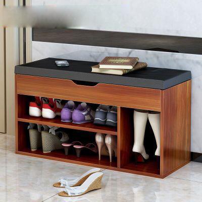 China Save Space MDF Shoe Rack Bench 2 Tier Shoe Organizer Natural Wood Storage Shelf for sale