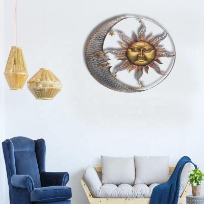 China Modern Traditional Sun Metal Cutouts and Moon and Star Metal Wall Art Decor Sunface Wall Hanging for sale