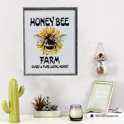 China Honey Bee Metal Signs Amazon Hot Sale UV Printing Decorative Wall Art Hanging Home Decor Farmyard Harvest High Quality for sale