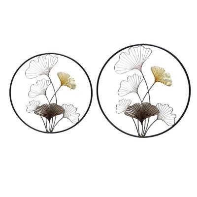 China Art Decor 50CM Round Ginkgo Leaf Wall Decor Metal Hangings For Home Decor for sale