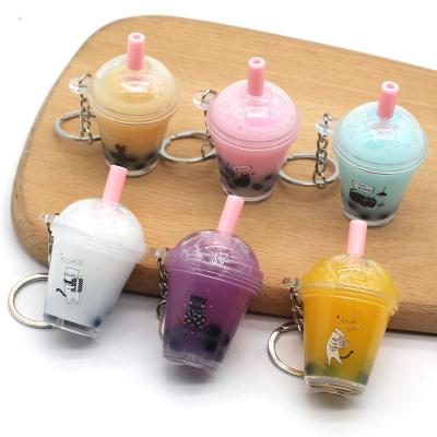 China America Lovely Girl Cat Pearl Milk Tea Cup Key Chain Pendant Net Red In The Oil Series Key Chain Lovers Bag Decoration Key Chain for sale