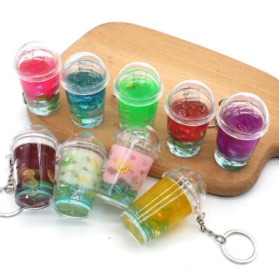 China Lovely Ice Cold Fruit Foodie Girl Tea Key Chain America Oil Crystal Pendant Key Chain Creative Solid Cup Pendant Bag for sale